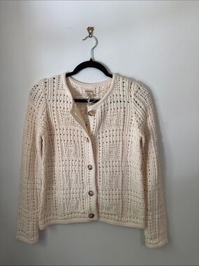 Magaschoni Ivory Openwork Button-Front Cardigan
